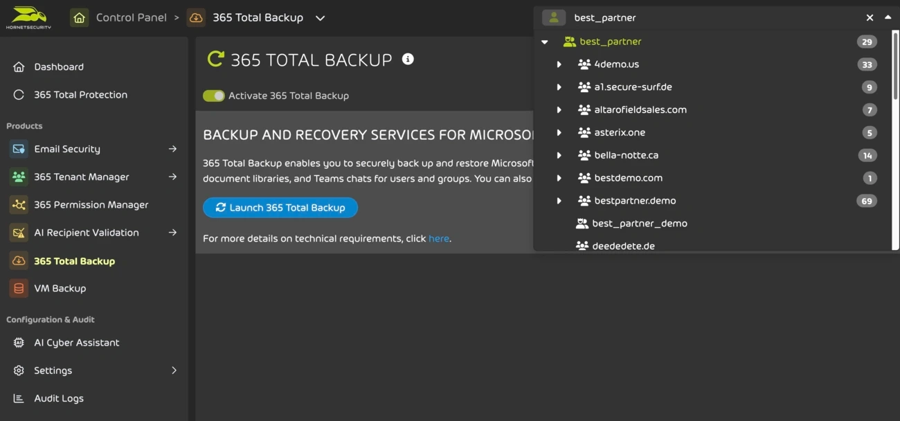 365 Total Backup de Hornetsecurity est une solution multi-tenant