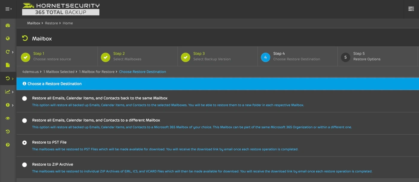 Option de récupération avec 365 Total Protection
