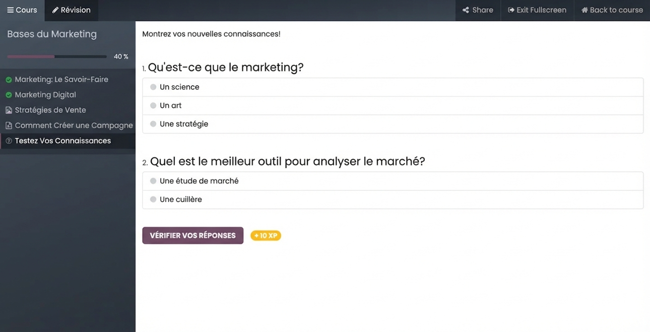 Outils d'évaluation et statistiques de progression des participants sur la plateforme eLearning