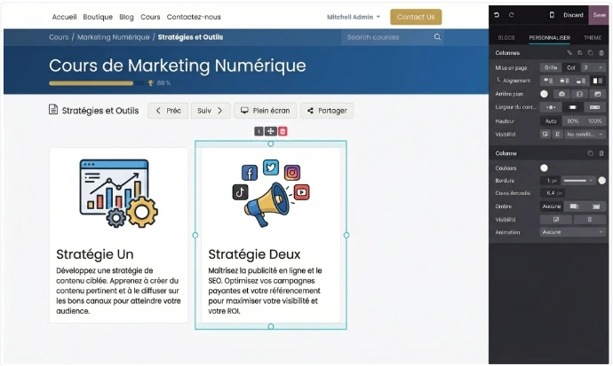 Plateforme de formation en ligne Meta Services : interface de création et de gestion de contenu pédagogique pour la diffusion de cours e-learning